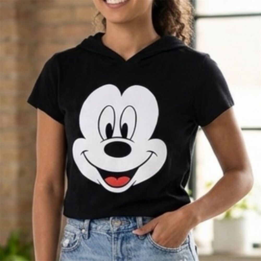 Disney Mickey Mouse Hooded Shirt Womens Jr Sz L Short Sleeve Costume T-Shirt New
